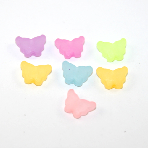 Mixed Colour 11mm x 15mm Butterfly Pastel Frosted Acrylic Bead - 50 Piece Pack