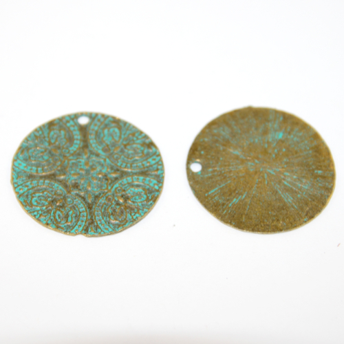 Bronze Patina Etched Flower Pendant