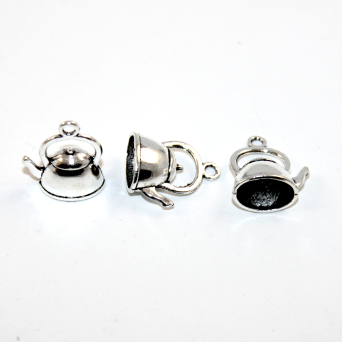 Tea Pot Charm - 2 Pieces - Antique Silver
