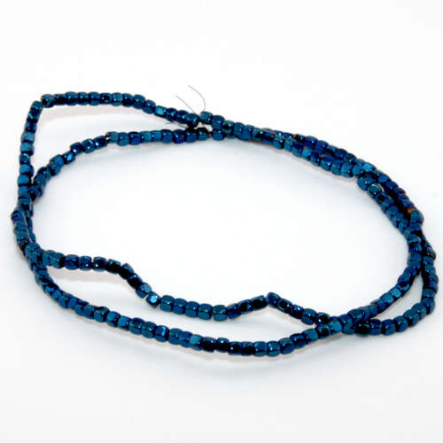 2mm x 2mm Blue Plated Rounded Hematite Cube Beads - 35cm Strand