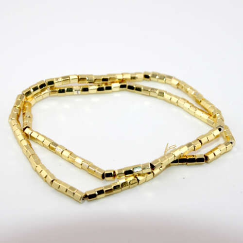 3mm x 3mm Bright Gold Plated Hexagon Hematite Tube Beads - 35cm Strand