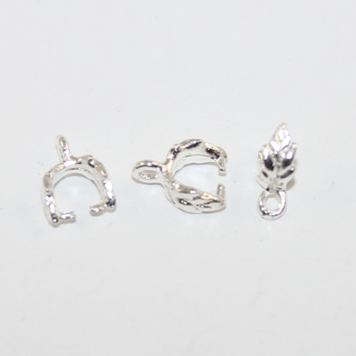 7mm x 10mm Leaf Copper Pinch Bail - Silver