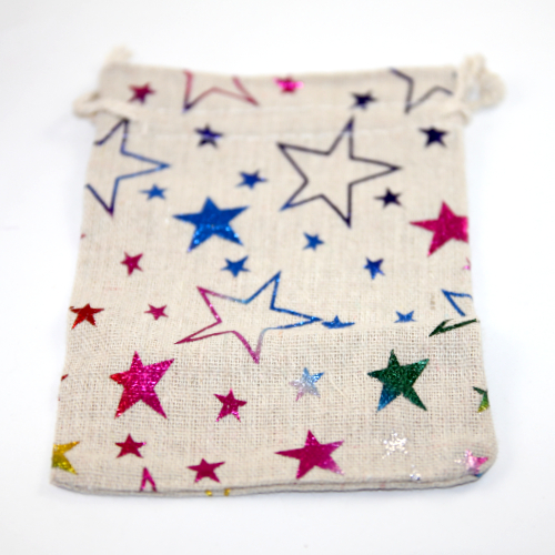 10cm x 14cm Coloured Stars Printed Cotton Drawstring Bag