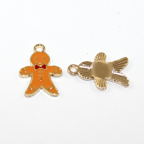 Caramel Gingerbread Man Gold Plated Enamel Charm - 2 Pieces