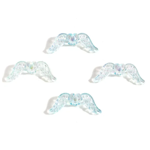 34mm x 14mm Pale Blue AB Acrylic Angel Wing Beads - Pack of 10