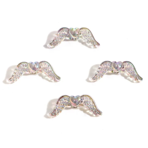 34mm x 14mm Black Diamond AB Acrylic Angel Wing Beads - Pack of 10
