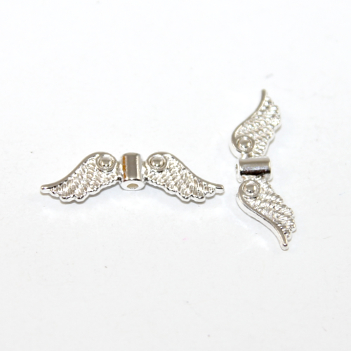 24mm x 7mm Silver Angel Wing Bead - Pack of 10