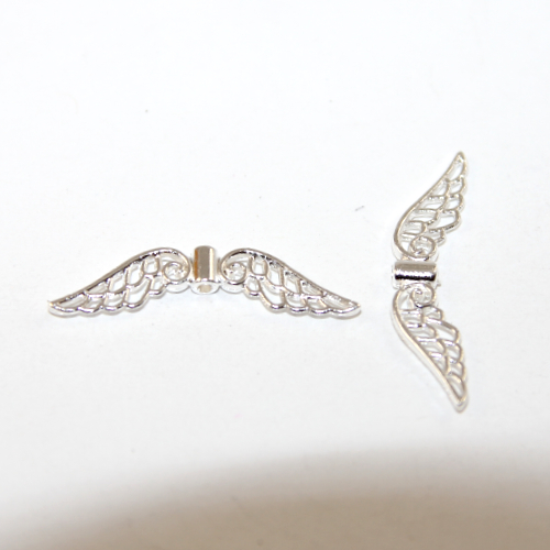 31mm x 8mm Silver Carved Angel Wing Bead - Pack of 10