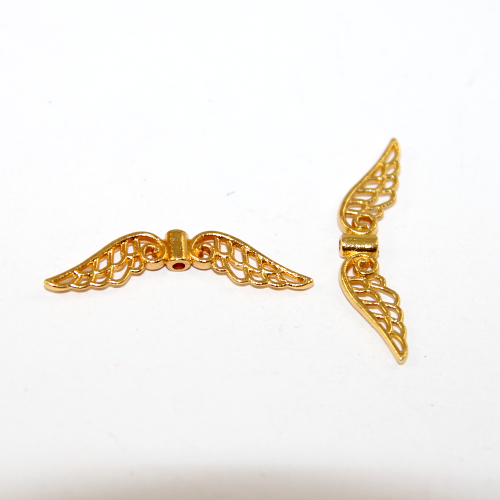 31mm x 8mm Bright Gold Carved Angel Wing Bead - Pack of 10