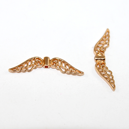 31mm x 8mm Pale Gold Carved Angel Wing Bead - Pack of 10