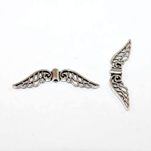 31mm x 8mm Platinum Carved Angel Wing Bead - Pack of 10