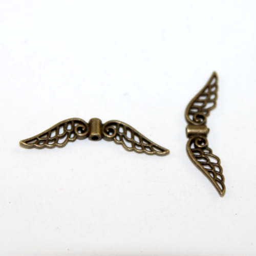 31mm x 8mm Antique Bronze Carved Angel Wing Bead - Pack of 10