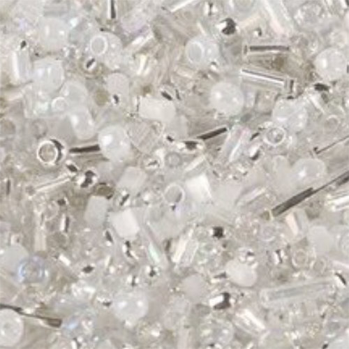 White & Silver Seed Bead and Bugle Bead Mix - 8gm Bag