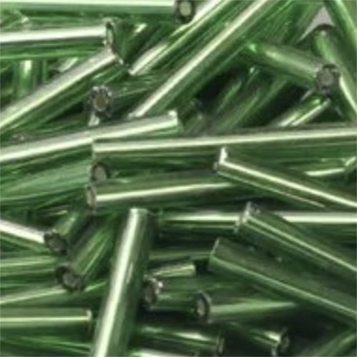 Silver Lined Green 20mm Bugle Bead - 8gm Bag