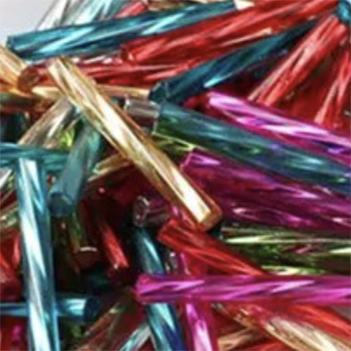 20mm Twisted Bugle Bead - Silver Lined Mixed Colours - 8gm Bag