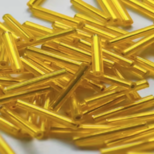 15mm Bugle Bead - Silver Lined Yellow - 6gm Bag