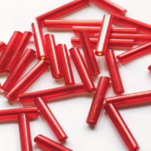 15mm Bugle Bead - Silver Lined Red - 6gm Bag