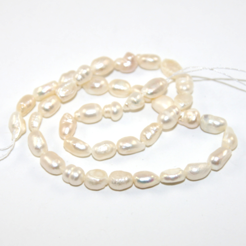 6mm - 7mm White Irregular Freshwater Pearls - A Grade - 38cm Strand
