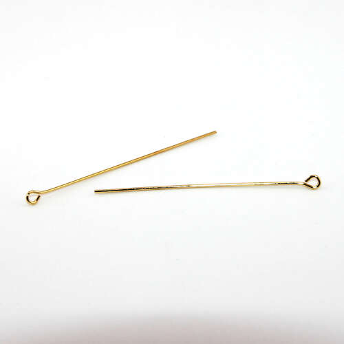 50mm x 0.7mm Brass Eye Pins - Bright Gold Plated - Pack of 20