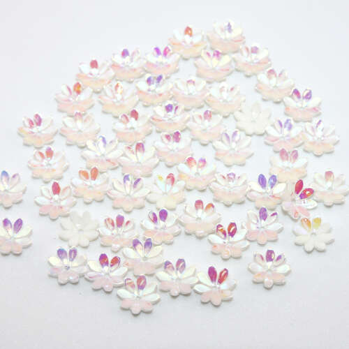 9mm White AB 8 Petals Acrylic Flower - 10 Piece Pack