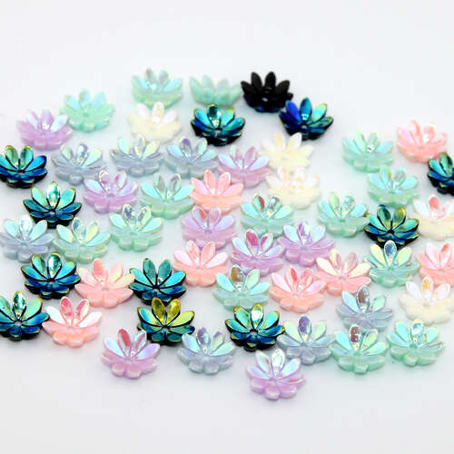 9mm Mixed Colours 8 Petals Acrylic Flower - 10 Piece Pack