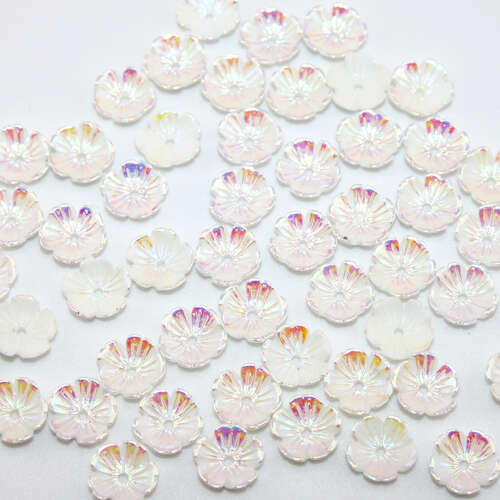 10mm White AB 5 Petals Acrylic Flower - 10 Piece Pack