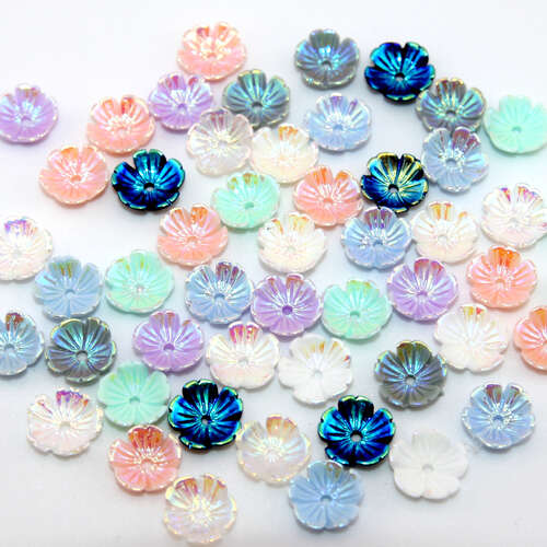 10mm Mixed Colours 5 Petals Acrylic Flower - 10 Piece Pack