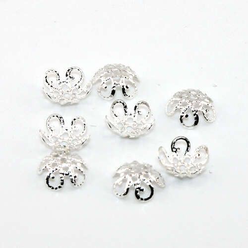 8mm Silver Plated Filigree Scroll Bead Cap - Brass - 10 Pieces