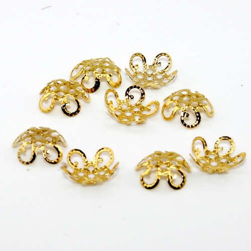 8mm Bright Gold Plated Filigree Scroll Bead Cap - Brass - 10 Pieces
