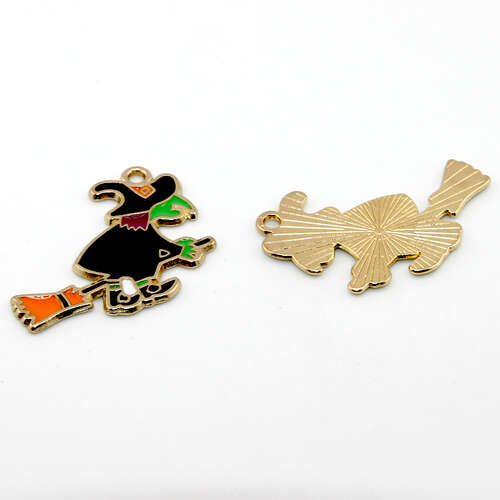 Elphaba riding a Broomstick Charm (32mm x 28mm) - Gold
