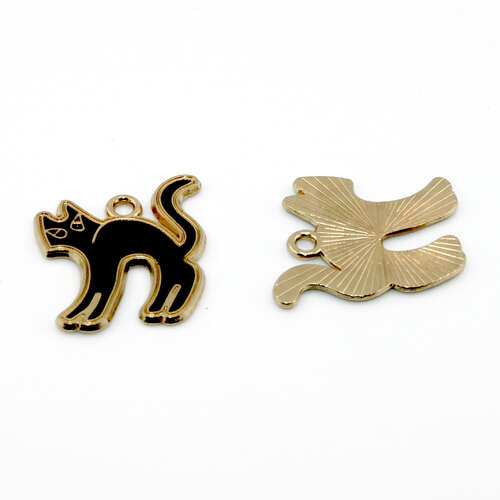 Arched Back Black Cat Charm - Gold - 2 Pieces