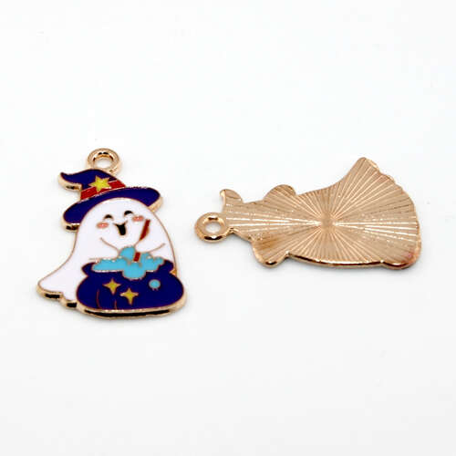 White Ghost Witch with Purple Cauldron Charm - Gold - 2 Pieces