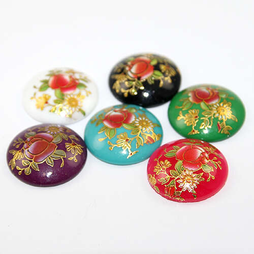 25mm Rose Printed Glass Cabochons
