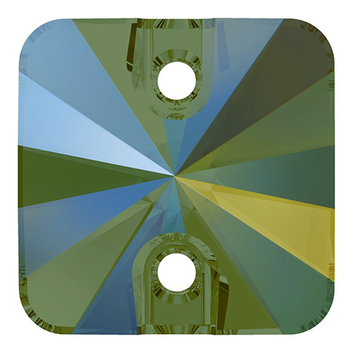 3201 - 10mm - Crystal Iridescent Green F (001 IRIG) - Square Rivoli Sew-On Crystal