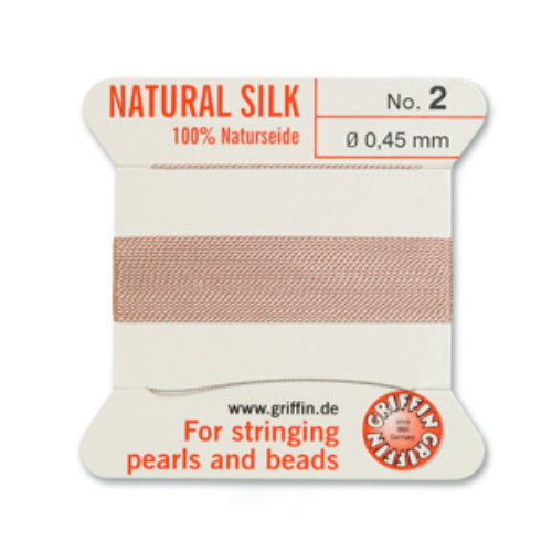No 2 - 0.45mm - Light Pink Carded Bead Cord 100% Natural Silk 