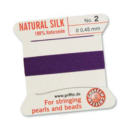 No 2 - 0.45mm - Amethyst Carded Bead Cord 100% Natural Silk 