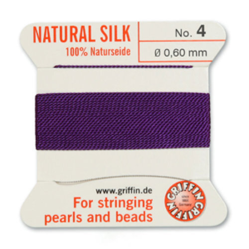 No 4 - 0.60mm - Amethyst Carded Bead Cord 100% Natural Silk 