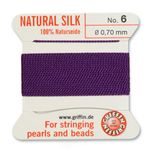 No 6 - 0.70mm - Amethyst Carded Bead Cord 100% Natural Silk 