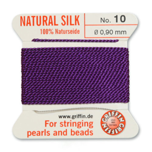 No 10 - 0.90mm - Amethyst Carded Bead Cord 100% Natural Silk 