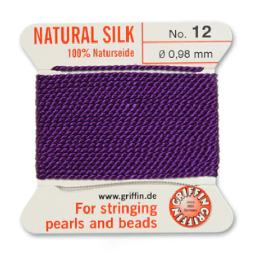 No 12 - 0.98mm - Amethyst Carded Bead Cord 100% Natural Silk 