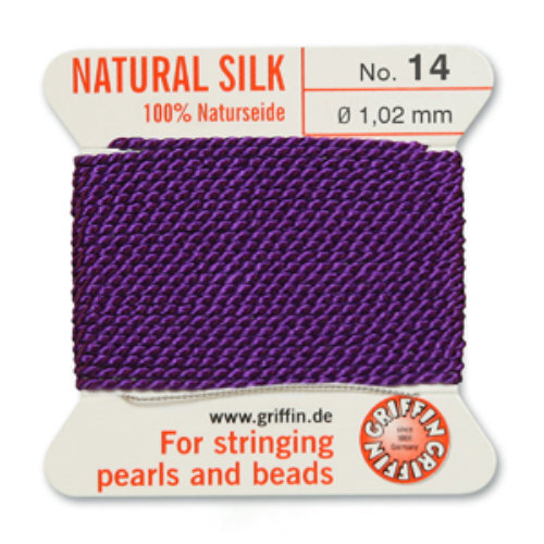 No 14 - 1.02mm - Amethyst Carded Bead Cord 100% Natural Silk 