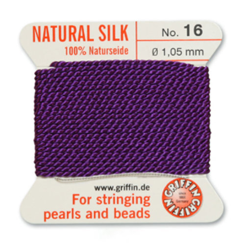 No 16 - 1.05mm - Amethyst Carded Bead Cord 100% Natural Silk 
