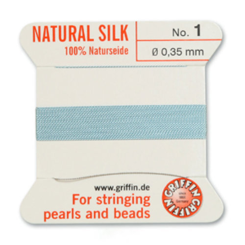 No 1 - 0.35mm - Turquoise Carded Bead Cord 100% Natural Silk 