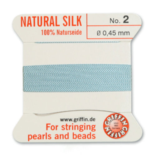 No 2 - 0.45mm - Turquoise Carded Bead Cord 100% Natural Silk 