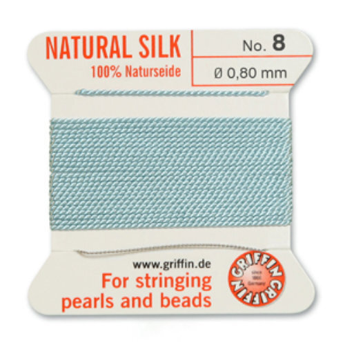 No 8 - 0.80mm - Turquoise Carded Bead Cord 100% Natural Silk 