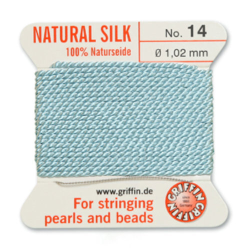 No 14 - 1.02mm - Turquoise Carded Bead Cord 100% Natural Silk 