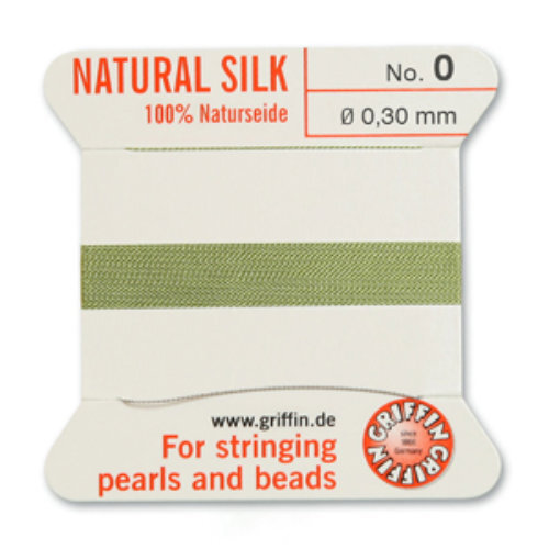 No 0 - 0.30mm - Jade Green Carded Bead Cord 100% Natural Silk 