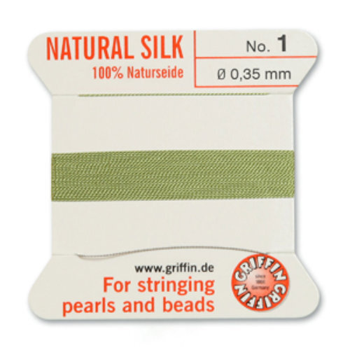 No 1 - 0.35mm - Jade Green Carded Bead Cord 100% Natural Silk 