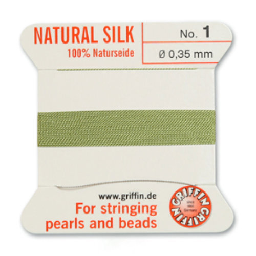 No 1 - 0.35mm - Jade Green Carded Bead Cord 100% Natural Silk 