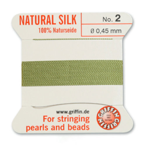No 2 - 0.45mm - Jade Green Carded Bead Cord 100% Natural Silk 